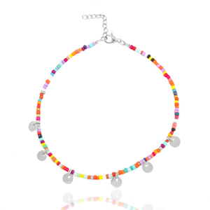 Pulseras tobillera acero inox rocallas y monedas Plateado-multicolor