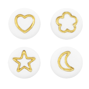 Abalorios letras acr&iacute;licas mezcla de iconos Blanco-dorado