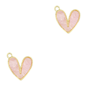 Colgantes de resina coraz&oacute;n Dorado-rosa claro