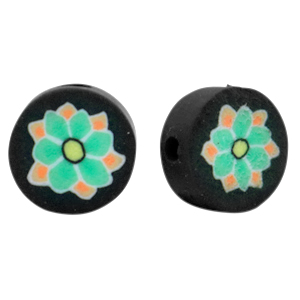 Abalorios de pol&iacute;meros flor Negro-verde