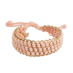 Pulseras de cord&oacute;n de sat&eacute;n trenzada con jasseron Dorado-rosa salm&oacute;n