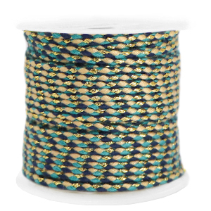 Cord&oacute;n trenzado trendy 2mm Dorado-azul oscuro