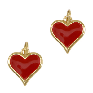 Metal TQ lat&oacute;n colgantes coraz&oacute;n esmalte Dorado-rojo