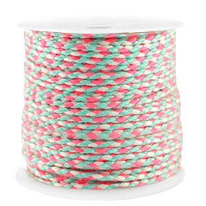 Cord&oacute;n trenzado trendy 2mm Rosa ne&oacute;n-turquesa
