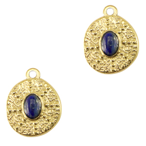 Colgantes Acero Inox irregular con piedra natural Dorado-azul oscuro