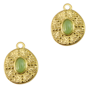Colgantes Acero Inox irregular con piedra natural Dorado-verde mel&oacute;n