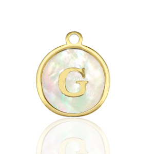 Colgantes Acero Inox 12mm concha letra G Blanco (color natural)-dorado