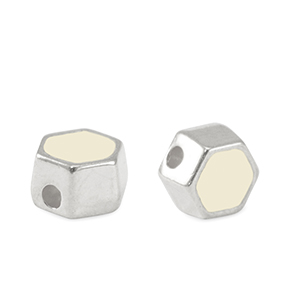 Abalorios met&aacute;licos DQ hex&aacute;gono Plata vieja-blanco marfil (sin n&iacute;quel)