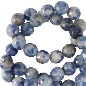 Piedras naturales Sodalita y Microclina 6mm faceteados Azul oscuro-blanco