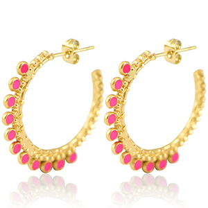 Pendientes Acero Inox criolla 30mm Dorado-magenta