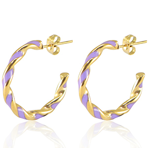 Pendientes Acero Inox Lila-dorado