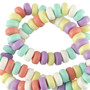 Abalorios de pol&iacute;meros rondeles 7mm Multicolor pastel