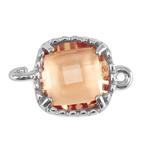 Entrepieza de cristal cuadrado Rosa melocot&oacute;n-plateado