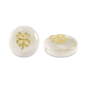 Abalorios de cristal rondeles look de concha tr&eacute;bol Blanco-dorado