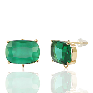 Pendientes de Cristal con anilla rect&aacute;ngulo Verde-dorado