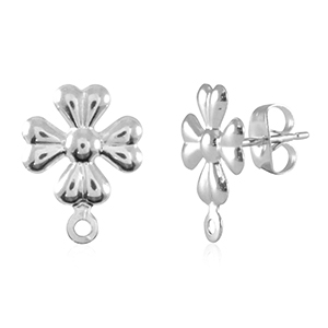 Fornituras Acero Inox pendientes flor con anilla Plateado