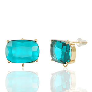 Pendientes de Cristal con anilla rect&aacute;ngulo Azul-dorado