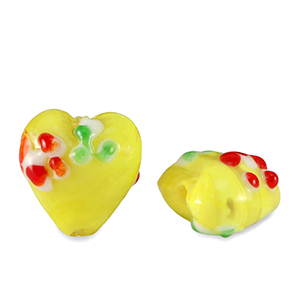 Abalorios de cristal pintados a mano coraz&oacute;n flor Amarillo-rojo