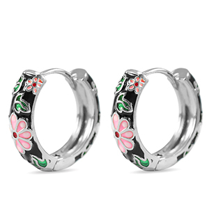 Metal TQ lat&oacute;n criolla esmalte flor Plateado-negro rosa