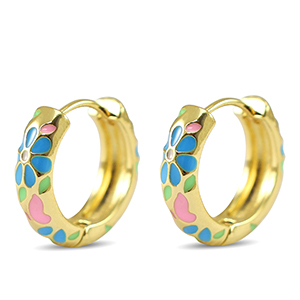 Metal TQ lat&oacute;n criolla esmalte flor Dorado-rosa azul