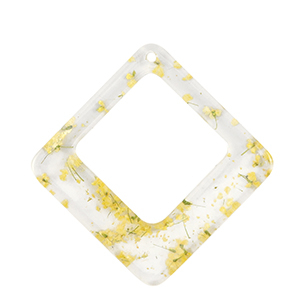 Colgantes de resina con flores secas rombo Amarillo
