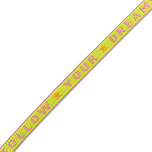 Cinta con texto "follow your dreams" P&uacute;rpura paisley-verde lima