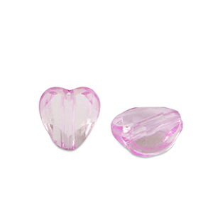 Abalorios acr&iacute;licos coraz&oacute;n Rosa purp&uacute;ra transparente