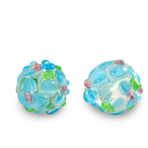 Abalorios de cristal pintados a mano flor Transparente-azul verde
