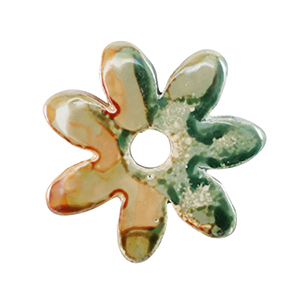 Abalorios de cer&aacute;mica griega DQ flor Verde claro-naranja