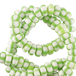 Abalorios de pol&iacute;meros rondeles 7mm Blanco-verde primavera