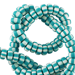 Abalorios de pol&iacute;meros rondeles 7mm Blanco-azul turquesa b&aacute;ltico