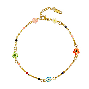 Pulseras Acero Inox millefiori flor Dorado-multicolor
