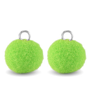 colgantes pomp&oacute;n con anilla 10mm Plateado-verde vibrante