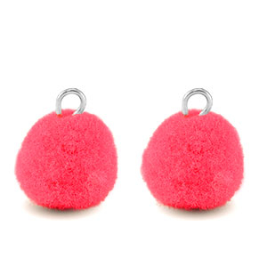 colgantes pomp&oacute;n con anilla 10mm Plateado-rosa hot