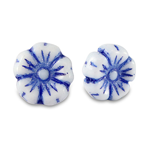 Abalorios Checos flor 9mm Azul fuerte-blanco