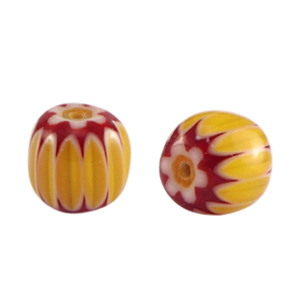 Abalorios Millefiori tubo Amarillo oscuro -rojo