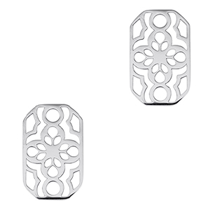 Colgantes Acero Inox entrepieza oct&oacute;gono flor Plateado