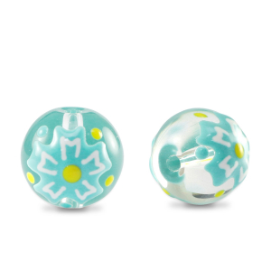 Abalorios de cristal pintados a mano flor Transparente-azul amarillo