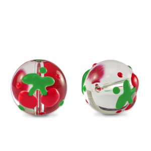 Abalorios de cristal pintados a mano cerezas Transparente-rojo verde