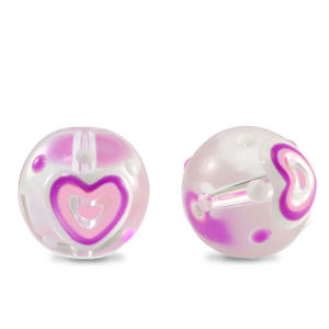 Abalorios de cristal pintados a mano coraz&oacute;n Transparente-p&uacute;rpura blanco