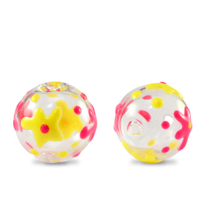 Abalorios de cristal pintados a mano 14mm Transparente-rosa coral amarillo