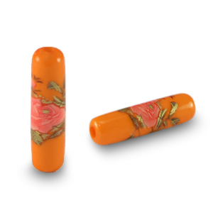 Abalorios de cristal tubo flor Naranja-rosa roja