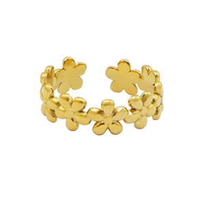 Anillos Acero Inox flor Dorado