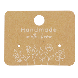 Tarjetas para joyer&iacute;a "handmade with love" flores Marr&oacute;n claro