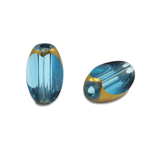 Abalorios de cristal ovalados faceteados Azul cyan-dorado