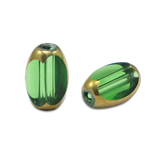 Abalorios de cristal ovalados faceteados Verde hierba transparente-dorado