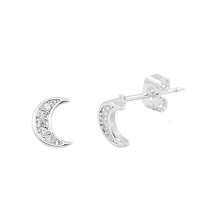 Metal TQ lat&oacute;n pendiente zirconia luna Plateado