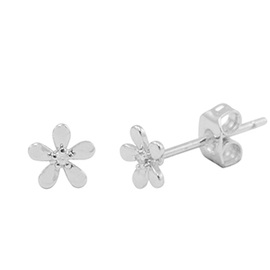 Metal TQ lat&oacute;n pendiente zirconia flor Plateado