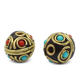 Abalorios bohemios Turquesa-rojo oro antico