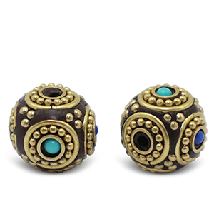 Abalorios bohemios Turquesa-azul real oscuro oro antico